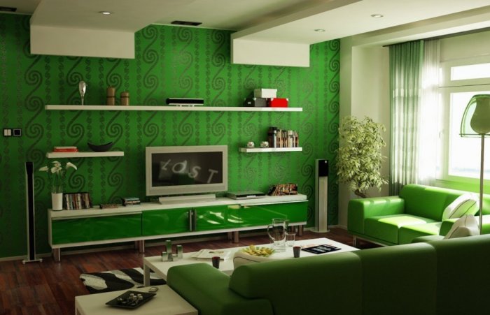 гостиная в зеленом цвете